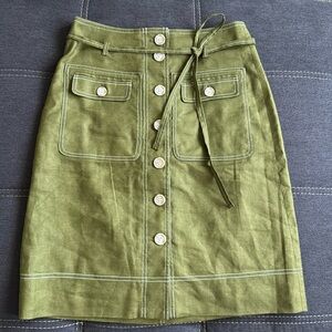 J. Crew Button Front A Line Skirt Moss Green Size 6